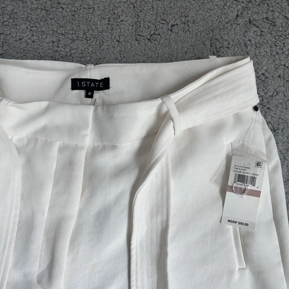 1. STATE The Fleur Ivory Textured Crepe Tie Waist Short Size 12 - Picture 6 of 14